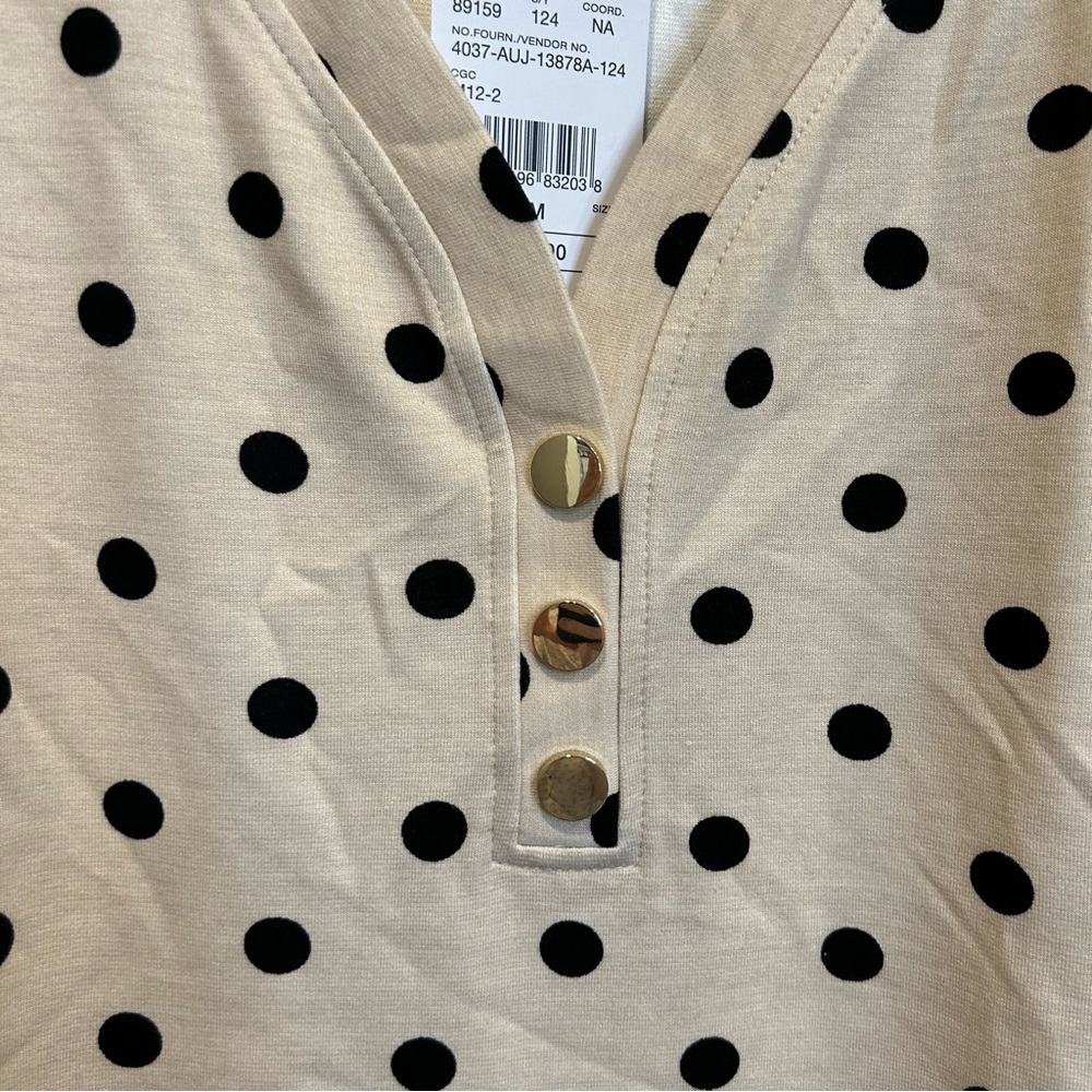 Laura Polka Dot V-Neck Top Tan Black - Picture 8 of 12
